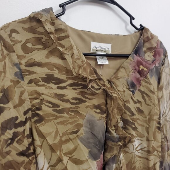New York City Design Co Womens Silk Forest Fairy Top Size M Brown Whimsical - Picture 2 of 11